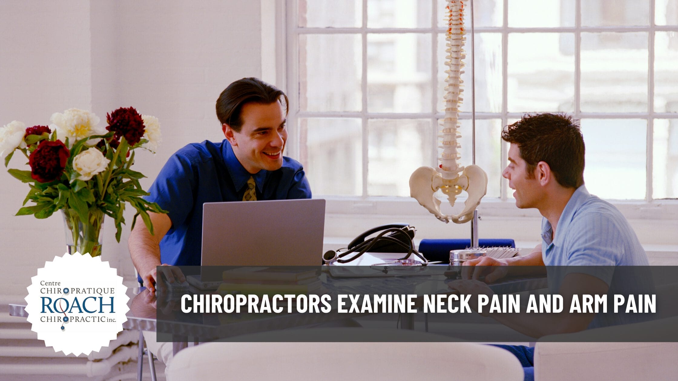 Chiropractors Examine Neck Pain and Arm Pain 1 chiropractors comparing notes on neck and arm pain causes, symptoms and treatments