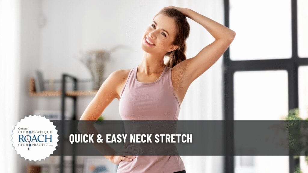a woman performing a neck tilt stretch as commonly advised through chiropractic care