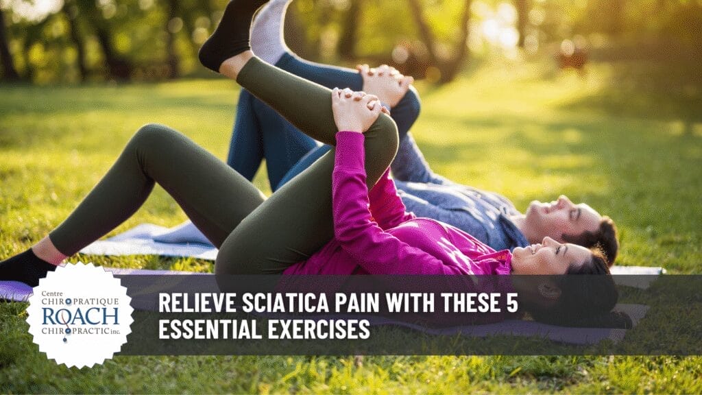 Relieve Sciatica Pain with These 5 Essential Exercises 1 two people lying in the grass performing knee to chest stretches as advised through chiropractic care for sciatica pain relief.