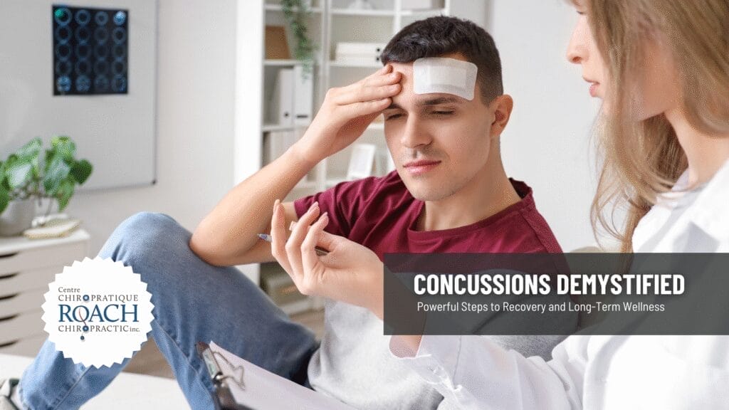 a man with a bandage on his forehead experiencing a concussion