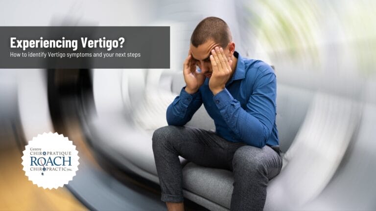 a man sitting on a chair with his hands on his head experiencing vertigo