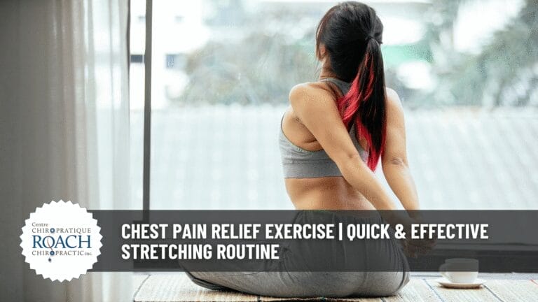 woman with her hands behind her back performing chest stretches.