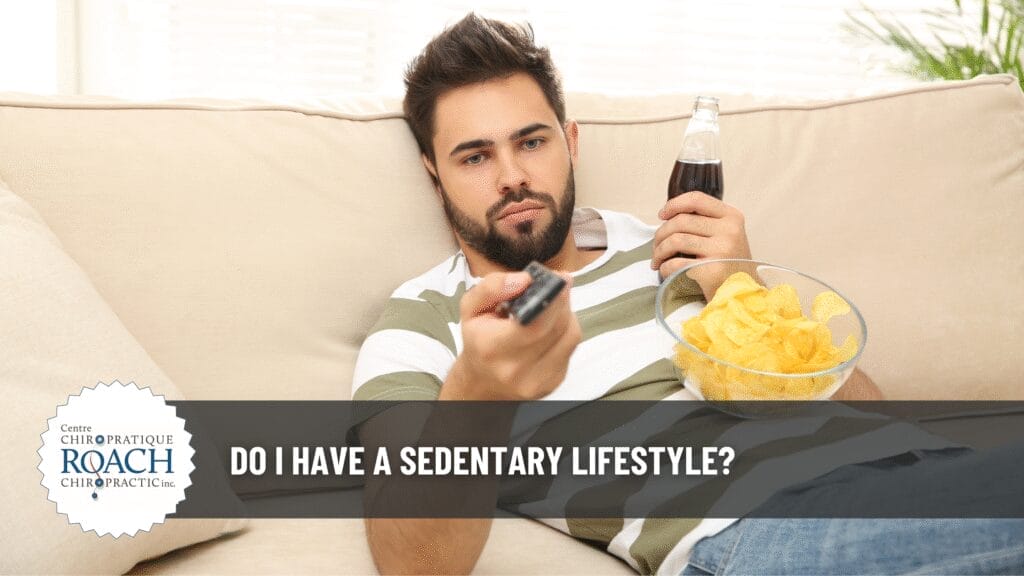 Do I have a Sedentary Lifestyle? 1 a person lounging on a couch with a bowl of chips resting on his chest, a bottle of soda pop in hand, and a tv remote in the other hand.
