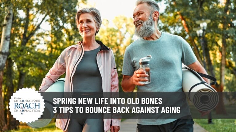 an aging man and woman out for a walk, with yoga mats held under arm.